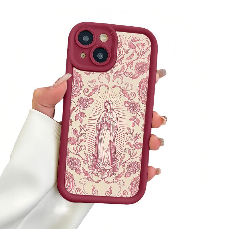 Virgin Mary Pattern Phone Case for iPhone 17 16 15 14 13 12 11 – Soft TPU, Fully Protected & Shockproof Cover Stylish Trendy Gift for Christian Faith Lovers!