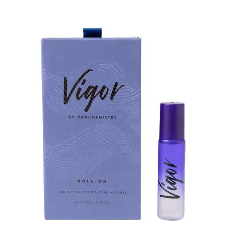 Vigor by RawChemistry Pheromone Infused Roll-On Cologne for Men | Alcohol-Free Concentrated Fragrance | Cucumber, Orange, Lemon, Lavender, Vetiver & Leather | Travel Size for Work & Date Nights | Crafted in the Pacific Northwest | 10 ml