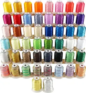 Sewing 50 Spools Embroidery Machine Thread Kit Including 40 Brother Colors+8 Variegated Colors+2 Metallic Colors for Brother Janome Singer Pfaff Husqvarna Embroidery Sewing Machines