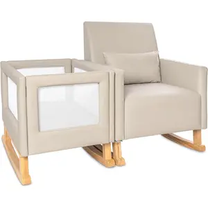 Rocking Chair and Bassinet, 2 in 1 Soft Leather Glider Rocker, Use Attached or Standalone -GreyCreative simple style