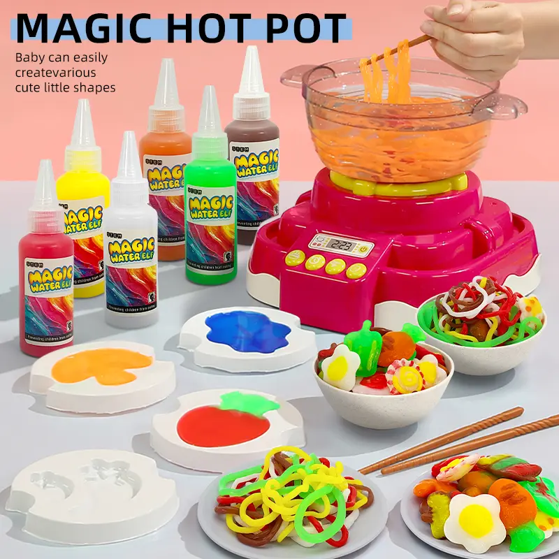 Kids' 3+ Magic Water Elf Hot Pot Kit - DIY Aqua Gel Food Maker with Boiling Light & Sound Effects, Sensory Craft Girl Toy, Toy for Girl, Pretend Play Party Gift Set