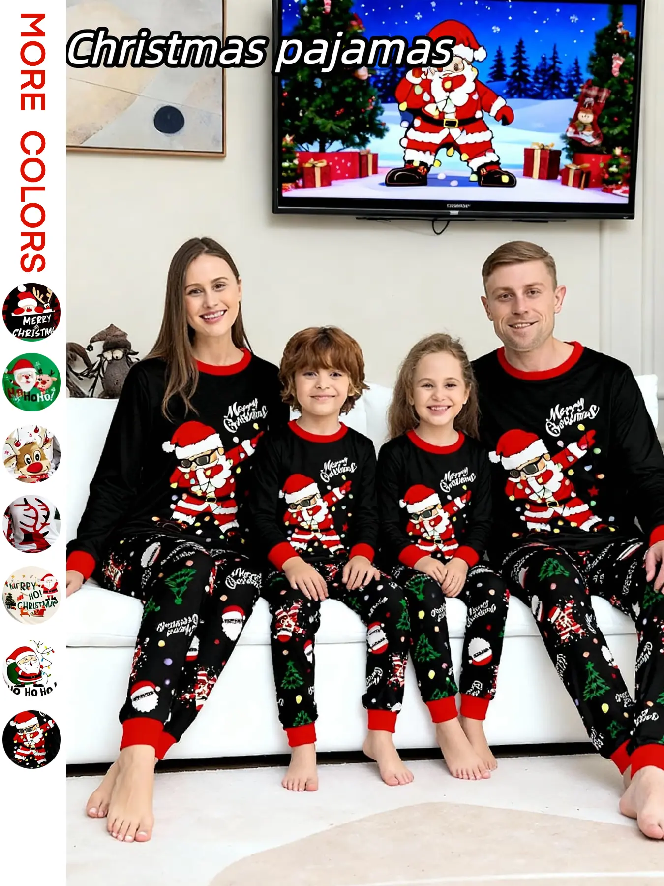 Family Pajama Set, 2-Piece Christmas Theme, Long Sleeve Fitted Sleepwear, Blue Cartoon Print, Unisex Casual Home