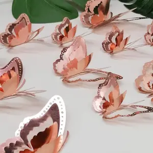 3D Hollow Out Butterfly Shaped Sticker, 12pcs/set Romantic Artificial Butterfly Paper Wall Sticker, Decorative Wall Sticker, Decoration for Party Wedding, Sticker Decorations, Flower Design, Decorations Supplies