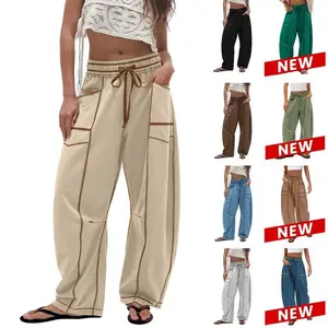 Women's Baggy Barrel Pants Wide LegLounge Drawstring Sweatpants with PocketsMinimalist Bottoms Casual Style ComfortableBreathable