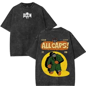 Retro MF Doom Madlib All Caps 2 Sided Oversized Washed Heavyweight Cotton T-shirt, Gift For Rock Music Lover