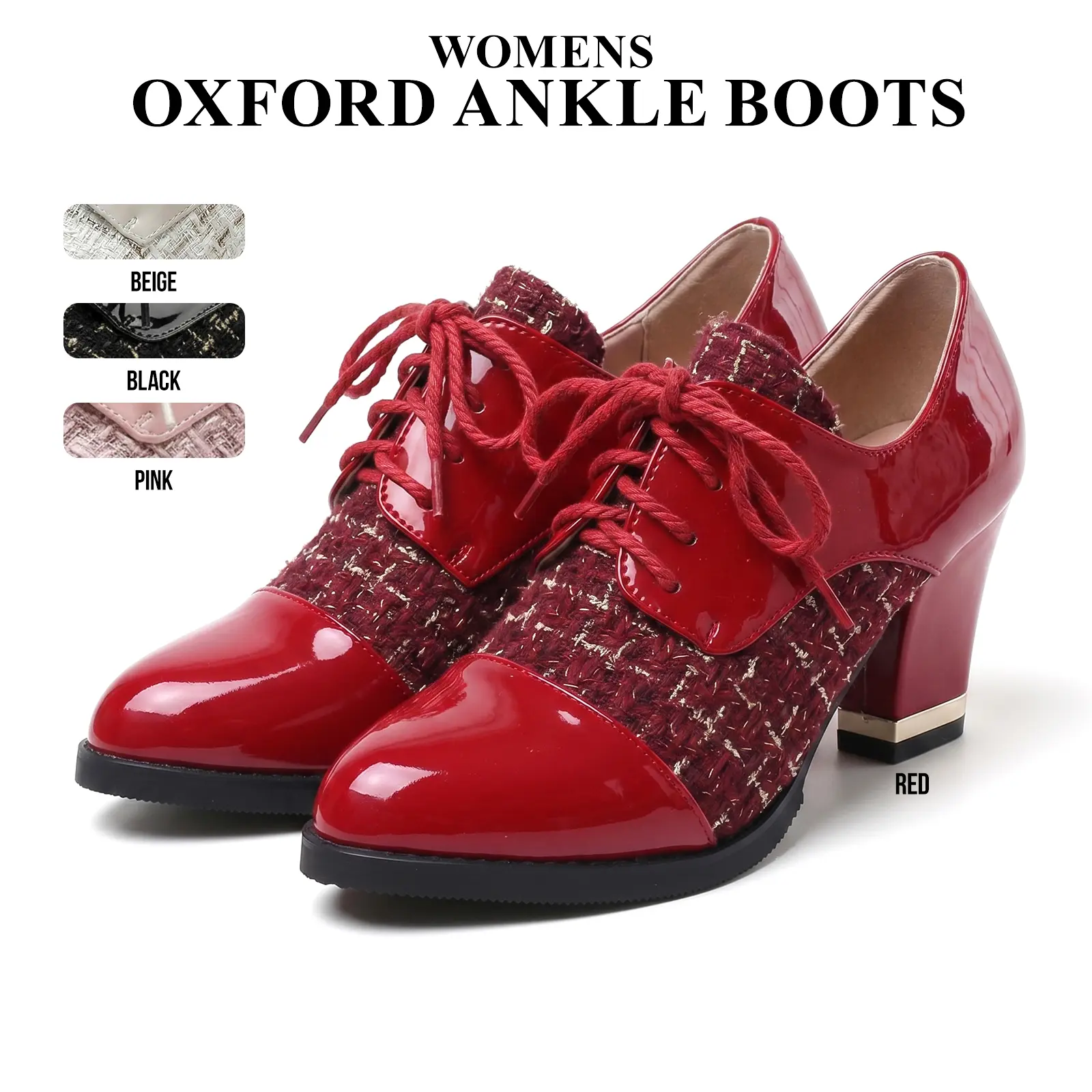 CYNLLIO Womens Ankle Boots Pointed Toe Chunky Block Heels Lace Up Party Work Wedding Date Night Clubbing Dress Spring Summer Casual Oxford Shoes Deals For You Days