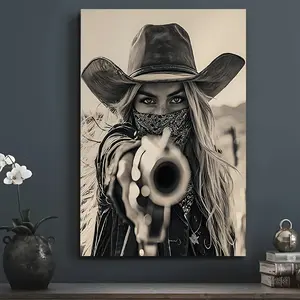 Western Cowgirl Shooting Pattern Wooden Frame Canvas Painting, Modern Art Wall Decoration, Home Living Room Bedroom Office Wall Decoration, Poster Wall Art, Wall Decoration Painting