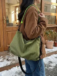 New Fashion Plaid Cloth Bag, Casual Lazy Style Shoulder Crossbody Bag, Versatile Single Shoulder Bag for Daily Use