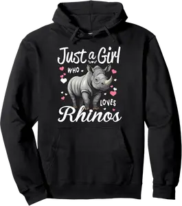 Rhino Girls Women Funny Just A Girl Who Loves Rhinos Pullover Hoodie - Alexanderdu Shop 55B0DPWQZ3RP