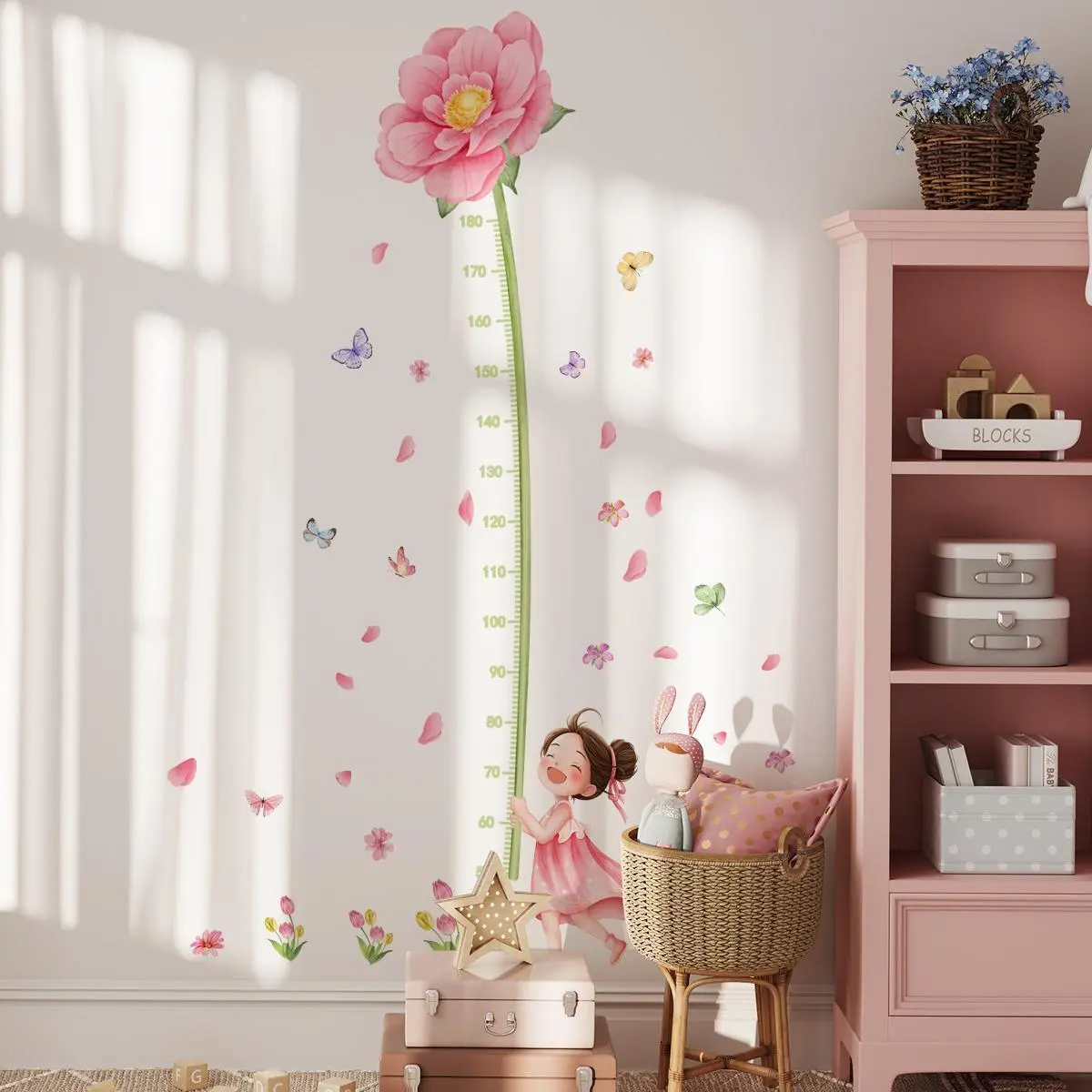 Flower & Butterfly Pattern Height Measurement Wall Sticker, Self Adhesive Height Measurement Wall Decal, Decorative Wall Sticker, Wall Decor for Home Living Room Bedroom, Ornaments, Decoration Sticker, Flower Design, Flower Wall Stickers