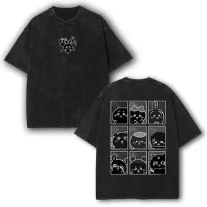 Sanlan valentine shirts Limited Edition 2 Version Chiikawa Unisex T-Shirt, Vintage Washed Oversize Unisex Tee, Trendịng Tshirt Inspired Streetwear tee unisex heavyweight cotton t-shirt washed vintage t-shirt Casual Menswear outfit tshirt