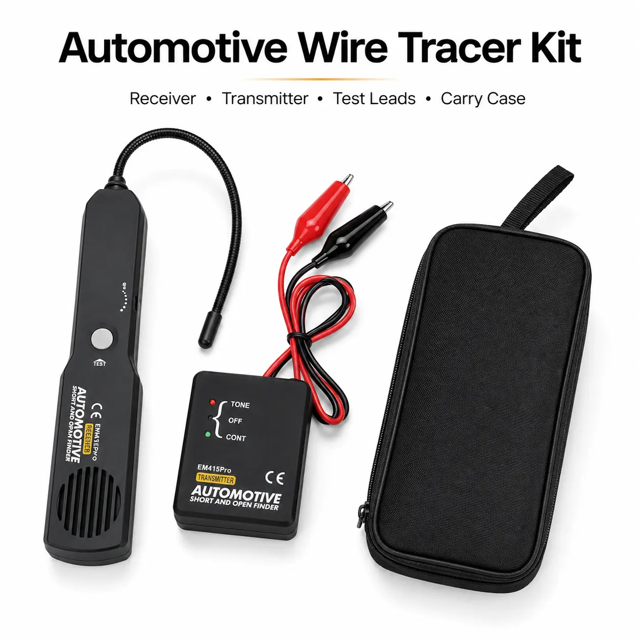 Automotive Wire Tracer Kit, Short & Open Circuit Finder with Receiver, Transmitter, Flexible Probe, Alligator Clip Test Leads & Carry Case for Cars, Trucks, RVs and Motorcycles