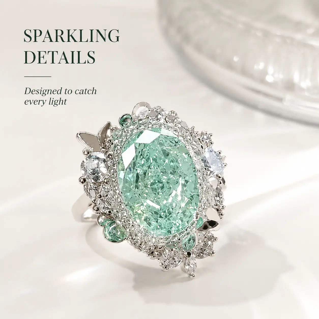 2026 New Ocean Secret Sparkling Rhinestone Ring Dainty Handmade Heavy Craft Unique Aesthetic Ocean Theme Jewelry Cute Stackable Promise Ring Luxury Gift For Girlfriend Women Birthday Anniversary