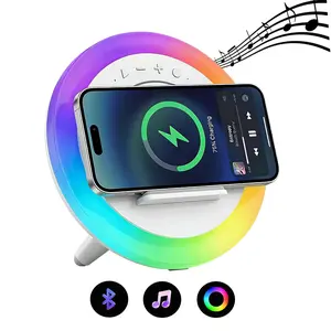4-in-1 Wireless Induction Charging Speaker Phone Stand with RGB Ambient Light, Cellphone Holder, Bluetooth 5.4 HD Stereo Sound, Portable multifunctional Audio Dock Gifts for Men Women, Father's Day Gift