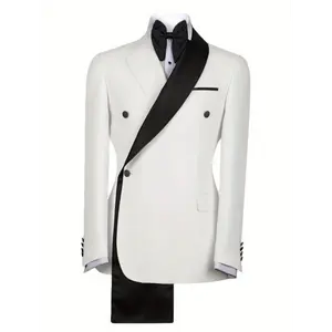 Elegant Men's Slim Fit Tuxedo Jacket with One-Sided Notched Lapel & Shawl Collar, Single Breasted Button - White & Black Design for Homecoming, Dinner Parties & Formal Events (Pants Not Included)