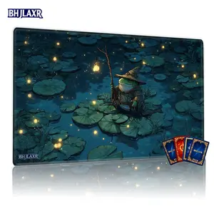 Magical Frog Wizard Moonlit Pond TCG Playmat - 12x24inch Non-Slip MTG Playmat for Card Games, Ideal for Family Gatherings & Perfect Gift, Whimsical Fantasy Design with Lily Pads & Fireflies