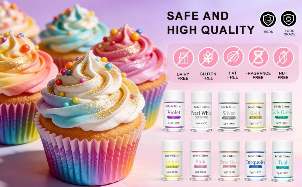 10 Edible Glitter Set 5g/Bottle Food Grade for Drinks Wine Cakes Strawberries Christmas Birthday Holiday Decor Gift Food-Grade Certified Cupcake Brownies Decoration Buttercream Creamy Baked
