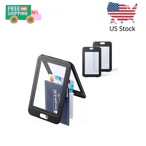 3 Pack ID Badge Holder with Double-Sided Windows Vertical Hard Plastic Case Black Card Protector Pouch