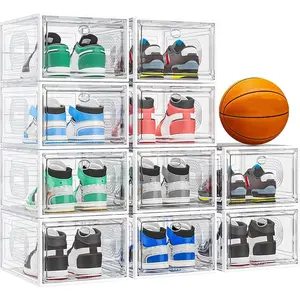 10 Pack Thicken Shoe Organizer Stackable,Sturdy Shoe Box with Door,Shoe Containers For Sneaker Display,Hat Organizer,White