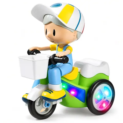 Musical Stunt Tricycle Toy for Kids, Electric Cartoon Rider with 360 Degree Rotation, Light Up Wheels, Pedaling Motion and Automatic Turning, Battery Operated Birthday Gift for Boys and Girls