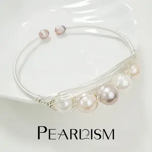 PEARLISM Viral TikTok Freshwater Natural Seedless Pearl Wire-Wrapped Bangle | Dainty Women’s Fashion Jewelry-PSBG1301
