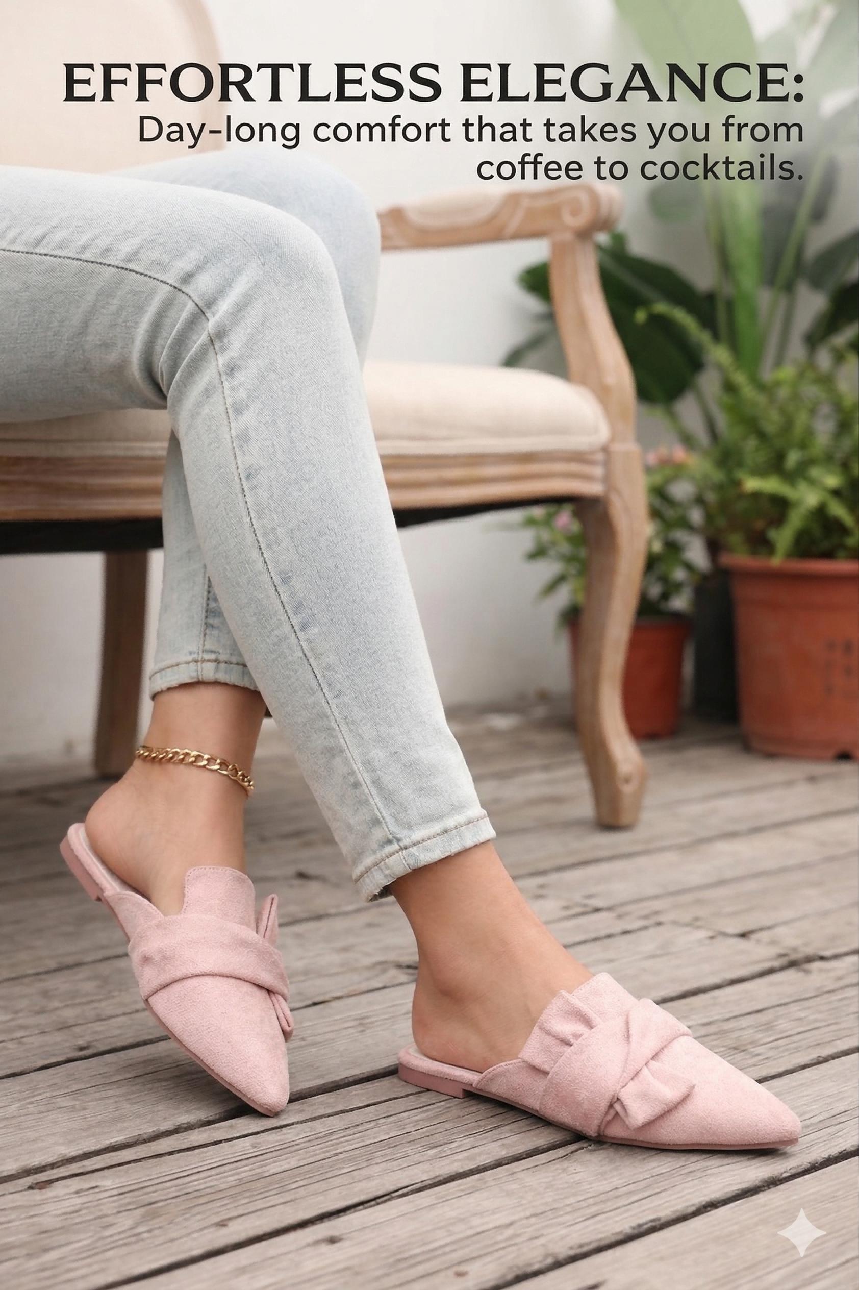 Upgrade Your Daily Style!  Elegant Suede Bow Mules | Pointed Toe Flat Slip-On Shoes