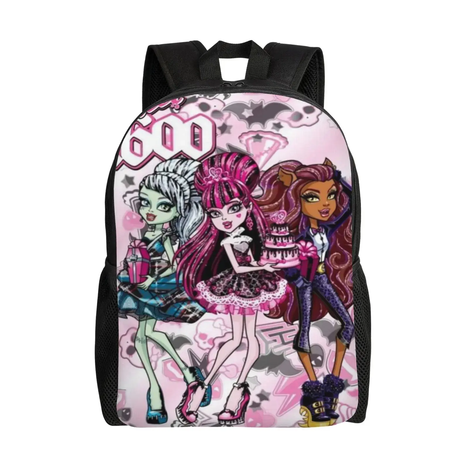 Monster High Water-Resistant Student Backpack — Suitable for school activities; lightweight yet spacious, accommodating a 17-inch laptop; features adjustable shoulder straps and a secure zipper closure; suitable for both boys and girls.