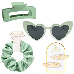 Bridesmaid Gifts 4 PCS Hair Accessories including 2 Crease Free Hair Clips, Silk Satin Scrunchies, Claw Clip & Bachelorette Sunglasses