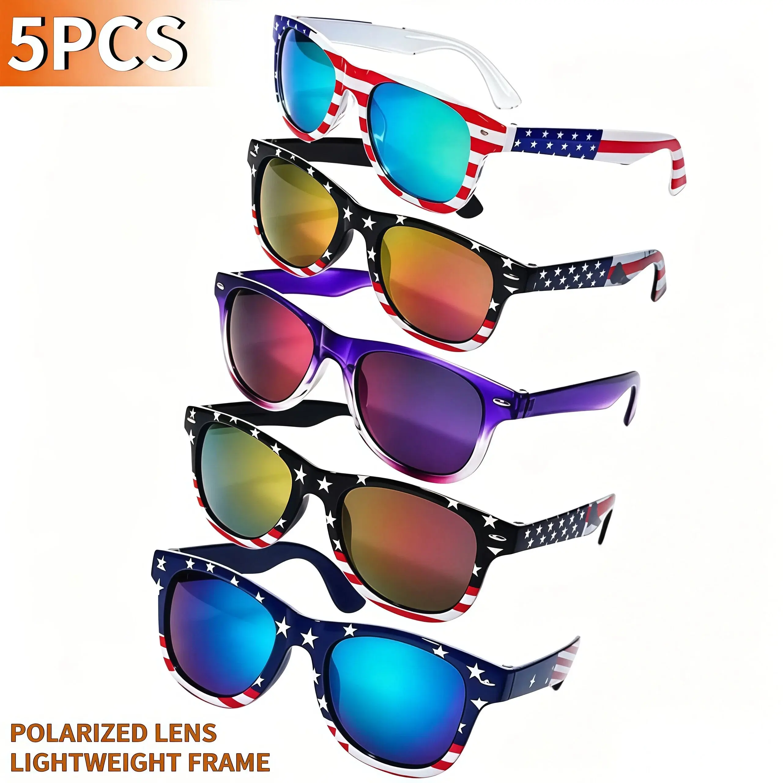 2026 Paleshy 5 Pack American Flag Polarized Sunglasses, Lightweight Classic Square Shades for Outdoor Party