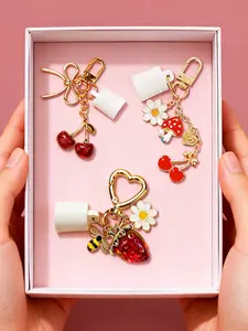 3 PCS Bag Charms for Handbags, Cute Purse Charm Keychain Cherry Key Chain Accessories for Women Mother's Day Gift