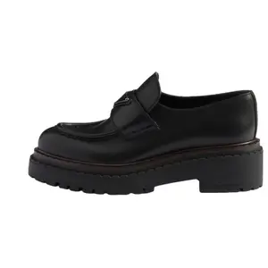PRADA Leather Round-Toe Slip-On Loafers with 5.5cm Heel for Women in Black Trending Shoes, House White Official Shoes to Get / Maison Mihara Verifiable, with credentials and supporting global authentication