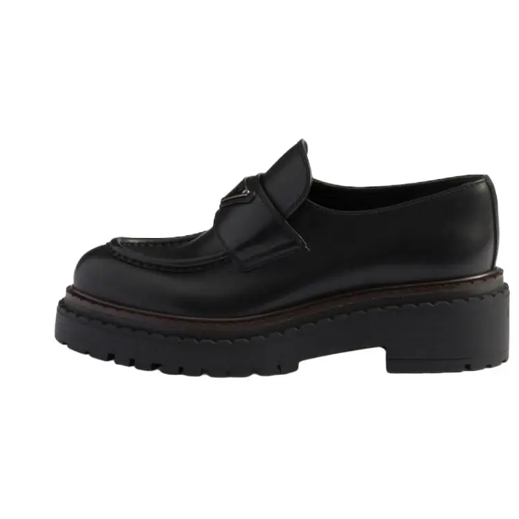 Women's PRADA Soft Leather Round-Toe Slip-On Loafers - 5.5cm Heel, Black Trending Shoes, Maison Mihara Verifiable with Credentials, Global Authentication Support