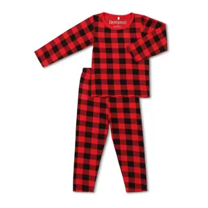 Bestaroo Black & Red Plaid Kids Pajama Set – Super Soft Lenzing Micromodal Top & Pants, Stretchy, Snug Fit, Cozy, Comfy, No Flame Retardants