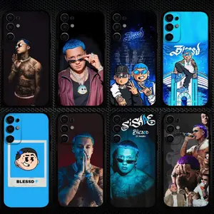 Transparent straight edge case Blessd Cantante Rapper Phone Case For Samsung S25/S24/S23/S22/S21/S20/Plus,Fe,Lite/Others  Cover
