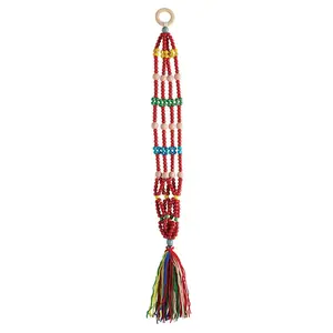 47th & Main Red Macrame Plant Holder Boho Hanging Decor Flowerpot Holder with Intricate Woven Design & Flowing Fringe for Bohemian Decor