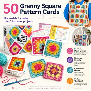 50 Mix & Matchs Designs Crochet Hook Pattern Card Set, Classic DIY Granny Square Designs Knitted Pattern Set, Clear Stitch Guide,Crochet Kit for Beginners, DIY Blankets, Bags, Pillows,cardboard is just without any sharp objects
