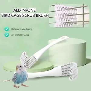 multi-functional bird cage brush, parrot cage cleaning tool, bird poop scraper, all-in-one bird supplies cleaner,Multifunctional Parrot Cage Cleaning Kit: Angled Brush, Poop Scoop & Bird Cage Cleaner