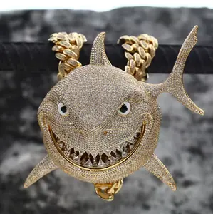 2026 Shark Totem Pendant Hip-hop Style Full Diamond Heavy-duty Street Necklace with  Chain customizable with engraved letters, logos or patterns Complimentary shipping