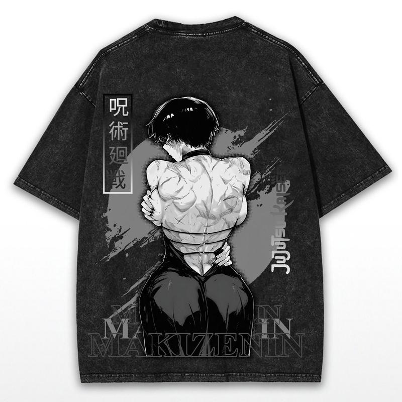 Jujutsu Kaisen Maki Zenin – Washed Heavy Cotton Oversized Shirt with Bold Graphic Back Art | Anime Fighter’s Statement Piece
