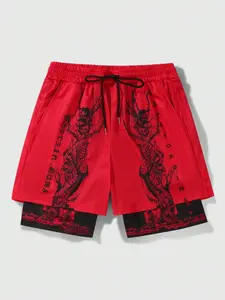Men's Dragon Print Shorts, Casual Fashion Shorts, Loose Casual Quick Drying Shorts, Breathable Comfortable Shorts for Daily Outdoor Wear, Men Bottoms for Summer, Letter Print Shorts, Casual Fit Shorts