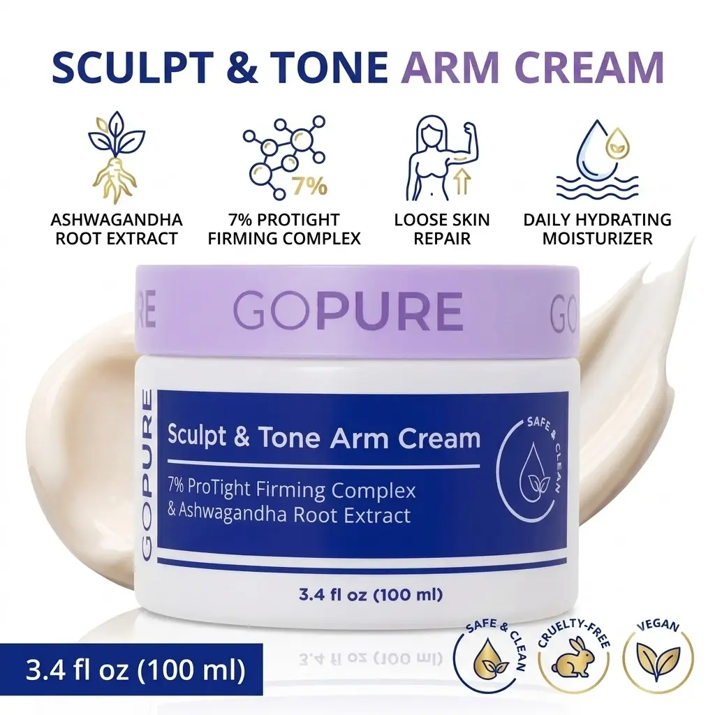 GOPURE Sculpt & Tone Arm Cream with 7% ProTight Firming Complex & Ashwagandha Root Extract Daily Hydrating Moisturizer for Loose Skin Repair