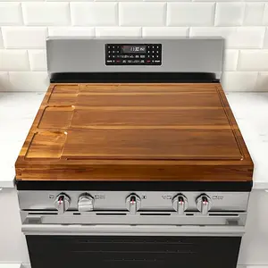 BLUEWEST Noodle Board Stove Cover with Handles, 3 in 1 Wood Stove Top Covers Board for Gas Burners and Electric Stove, Wooden RV Stovetop Cover, Tray for Kitchen Counter Space with Juice Grooves