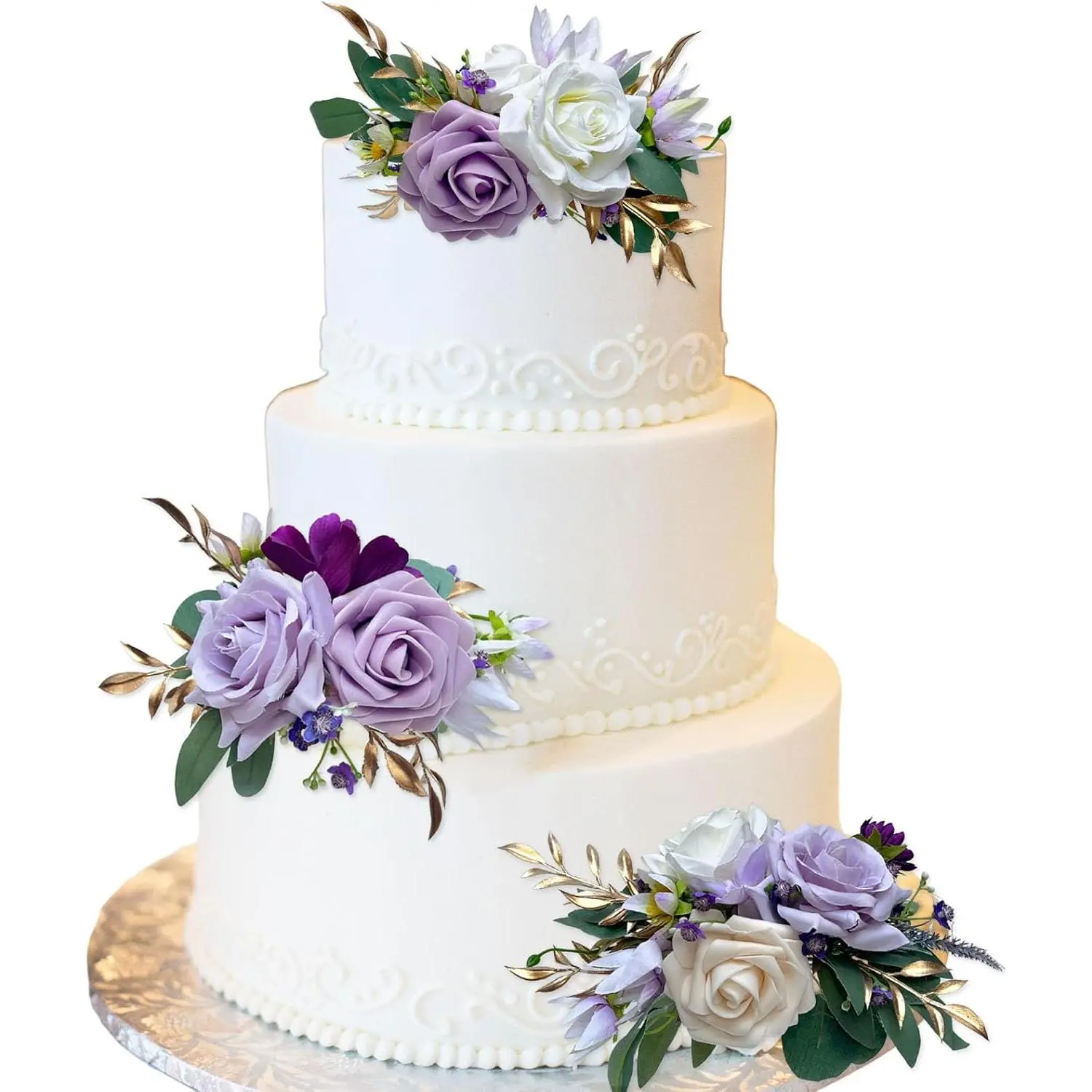 3Pcs Purple Artificial Flower Cake Topper Set - Cake Decoration Props for Weddings, Fall Vintage Home Decor, Flowers