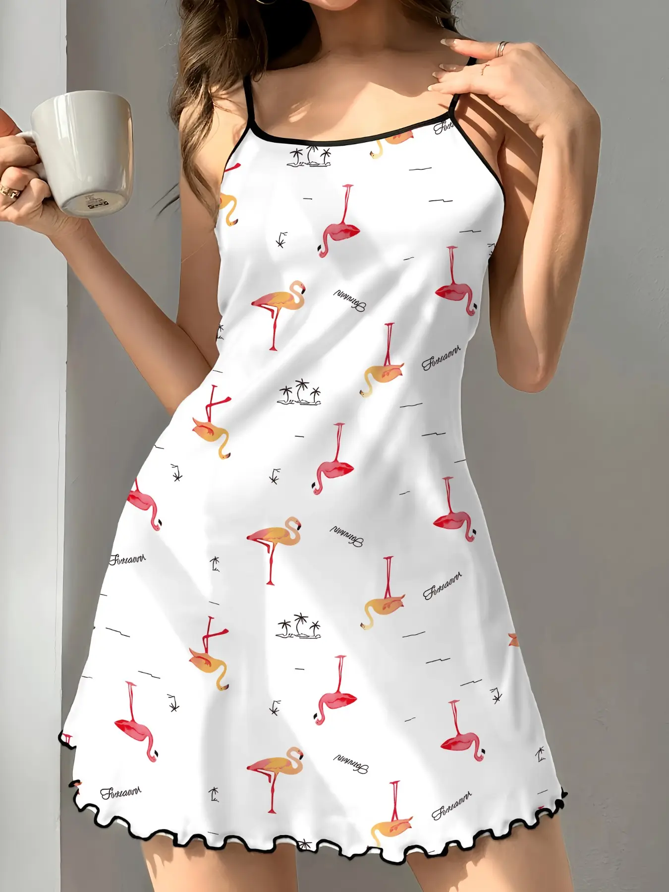 Women's Strapless Sleeveless Nightgown, Base Flamingo Print Pajamas, Casual Fitted Sleepwear, Sweet Home Essential, All over Print Style, Pjs