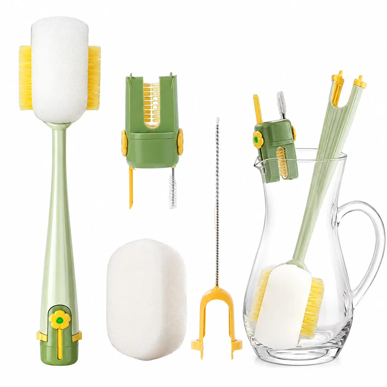 5-in-1 Multifunctional Bottle & Cup Cleaning Brush Set, Deep Clean Brush Kit for Water Bottles, Travel Cups, Baby Bottles and Straws
