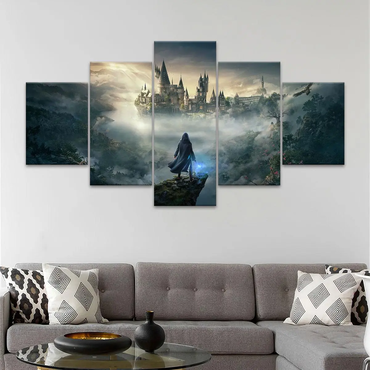 Hogwarts Castle Pattern Canvas Unframed Painting, 5 Counts/set Wall Art Poster, Graphic Prints, Wall Art Decor for Home Living Room Bedroom Office, Aesthetic Wall Decor, Ornaments, Modern Home Decoration