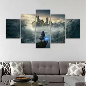 Hogwarts Castle Pattern Canvas Unframed Painting, 5 Counts/set Wall Art Poster, Wall Art Decor for Home Living Room Bedroom Office, Ornaments, Modern Home Decoration