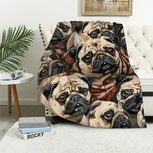 Patifu Pug Dog Throw Blanket Soft Cozy Plush Warm Fleece Blanket for Sofa Couch BedFather's Day Thanksgiving Halloween Valentine's Day Holiday Gifts