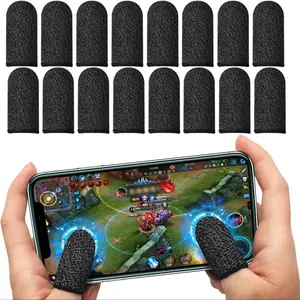 Gaming Finger Sleeves | 0.15mm Silver Fiber for PUBG Mobile Touchscreen Devices | Anti-Sweat Thumb Sleeves Ergonomic Smooth, Extremely Thin Fit Ultra Breathable for COD, Free Fire Black 16PCS Gaming Products