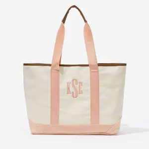 ML Marleylilly Personalized Tote Bag - Chic Canvas Tote with Faux Leather Trim, Approximately 20x12x5 Inches, Includes Organized Pocket